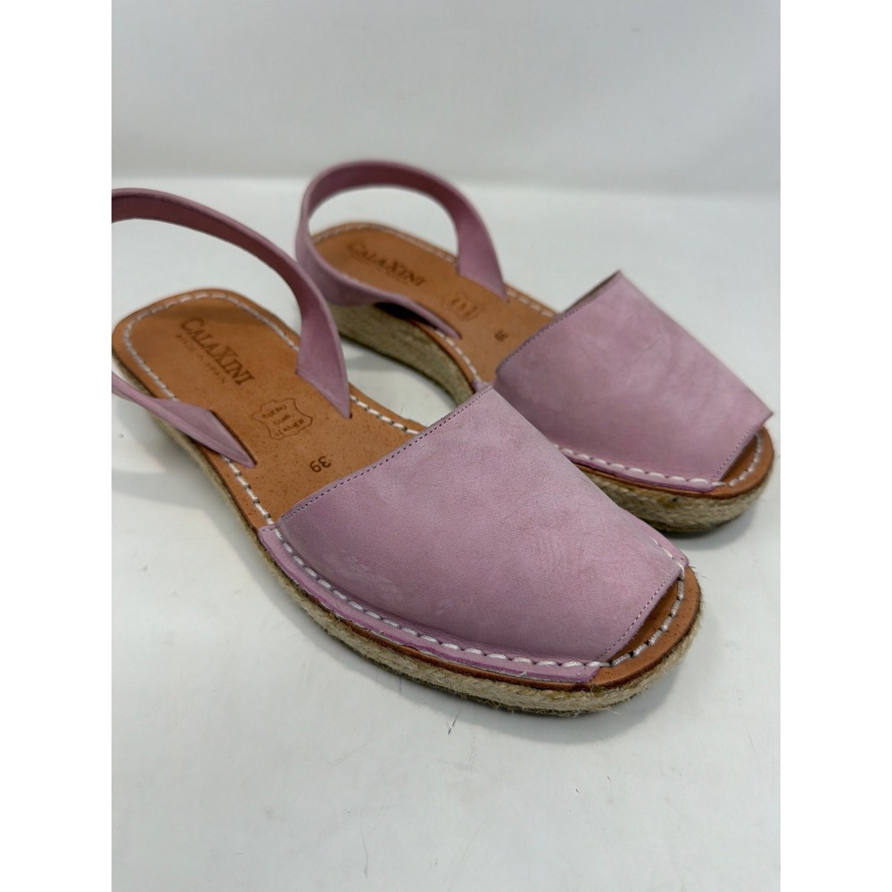 Calaxini‎ Lavender Leather Espadrille Wedge Sandals Made in Spain Sz 39 Peep Toe - Picture 8 of 9